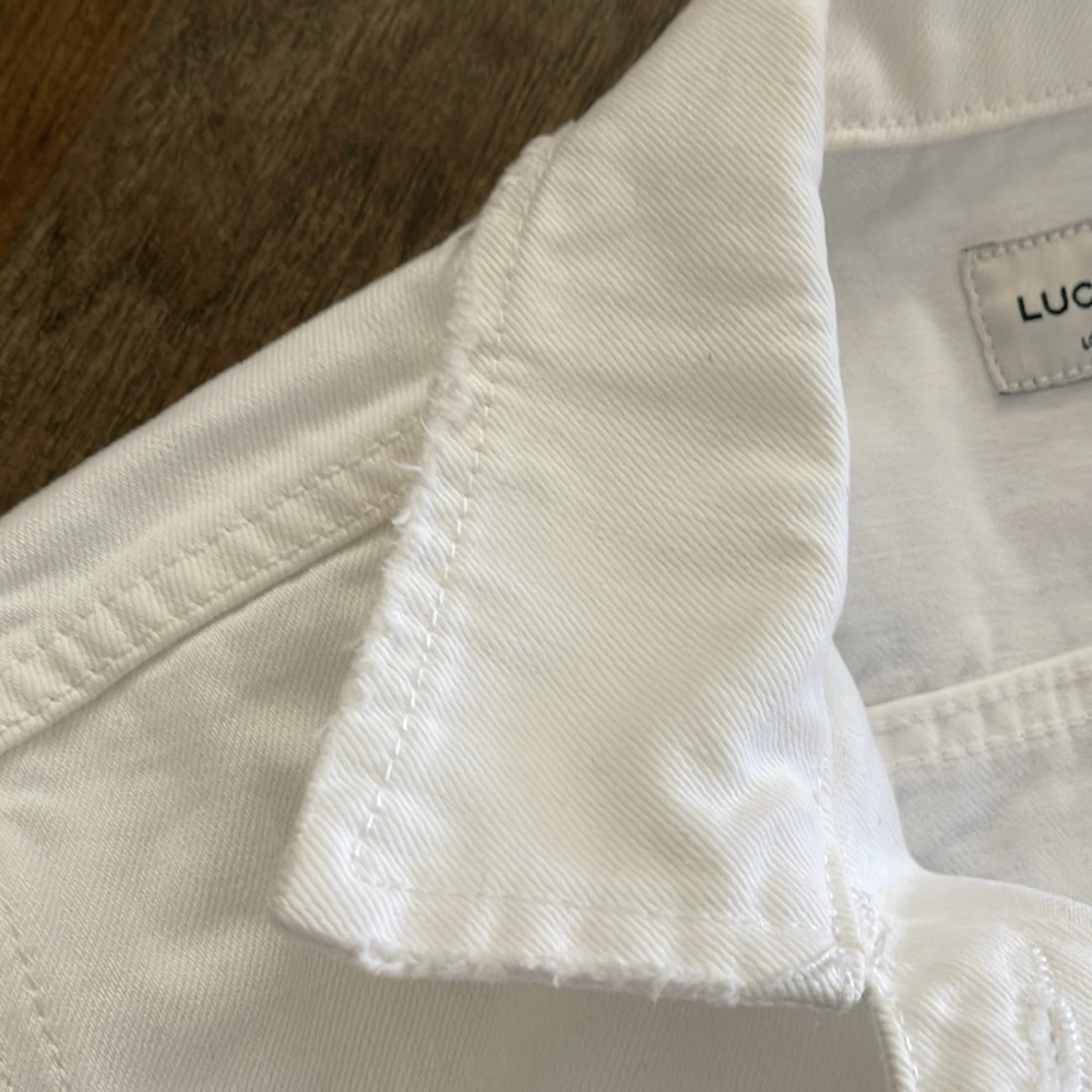Lucky Brand White Cropped Denim Jean Jacket Women’s XL Distressed Trucker Jacket - Picture 5 of 10